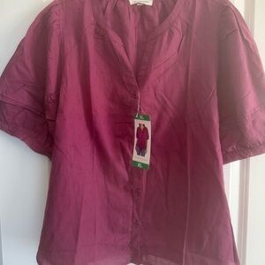 beachlunchlounge Purple Notch Neck Button Up Tunic Blouse